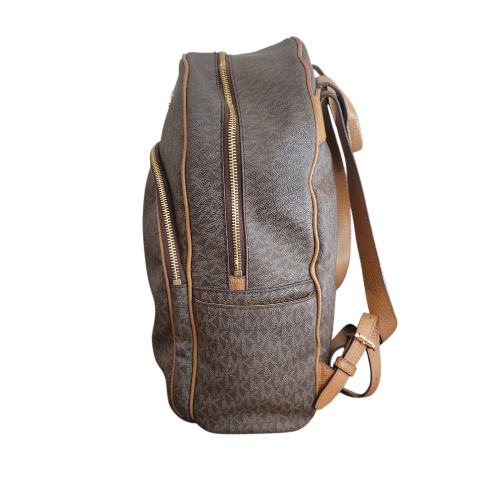 ​Michael Kors Abbey Medium Backpack Brown Signature MK Logo Print Gold Hardware - Picture 7 of 13